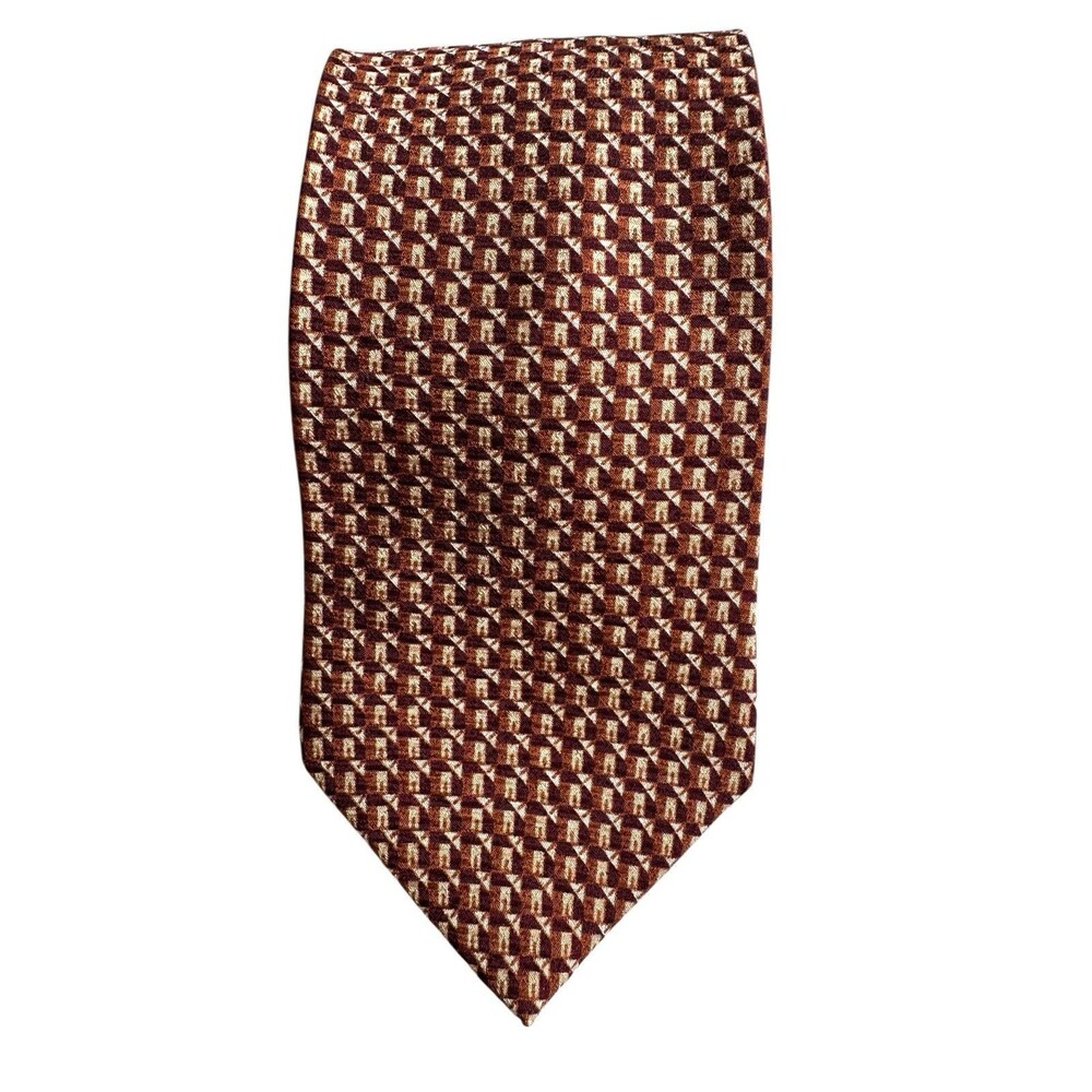 Calvin Klein Brown Silk Geometric Necktie Mid Century Modern Classic